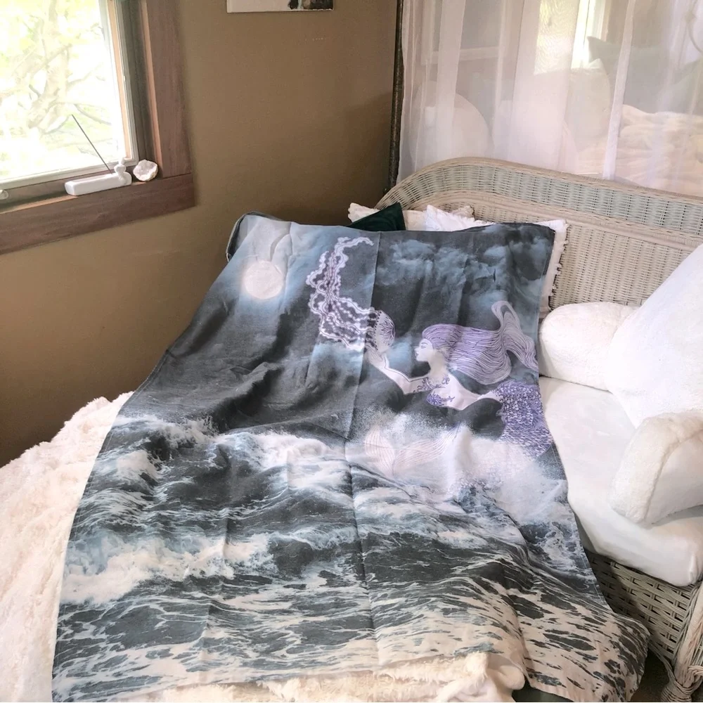 Purple Mermaid Tapestry Sea Ocean Jellyfish Full Moon Room Decor Wall Art Dorm
